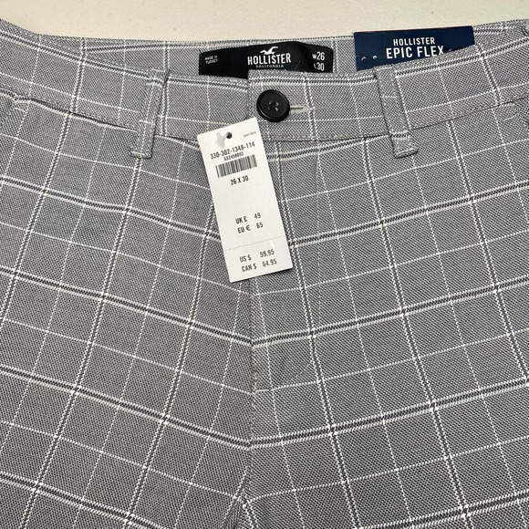 Hollister Other - NEW Hollister Epic Flex Skinny Chino 26x30 Mens Flat Front Tapered Gray Plaid